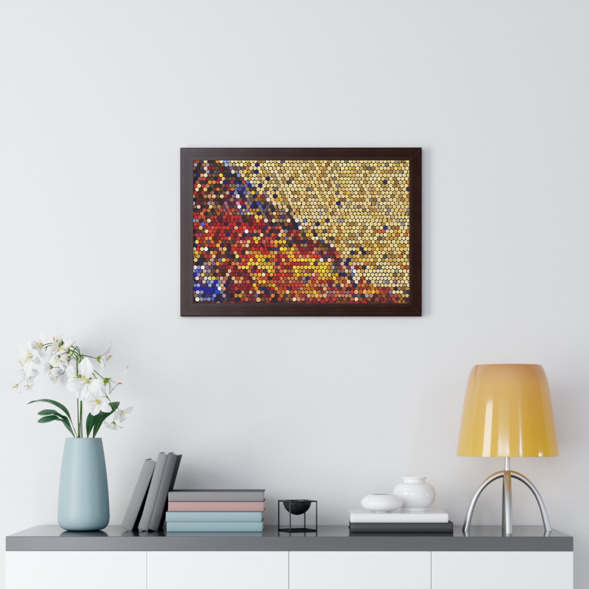 Hexagonal Warmth and Motion | Framed Print