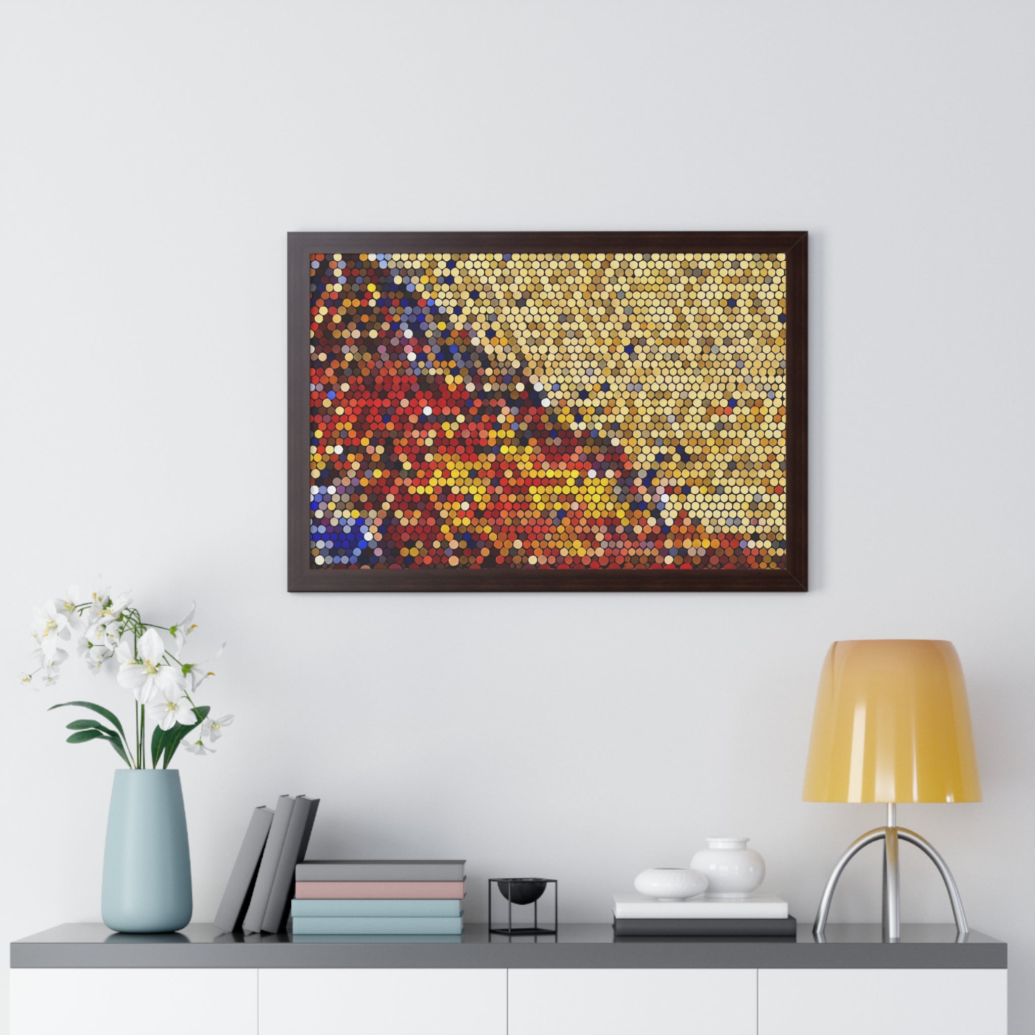 Hexagonal Warmth and Motion | Framed Print